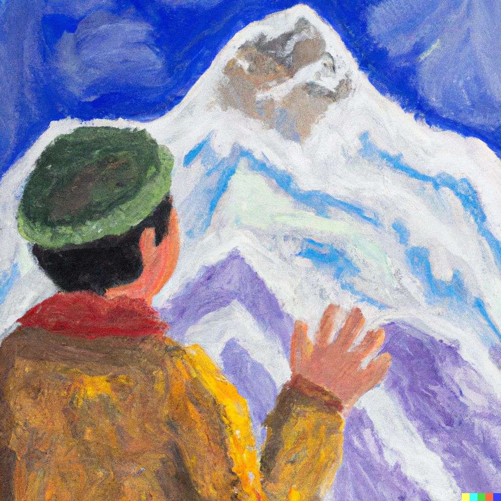 someone gazing at Mount Everest, finger painting